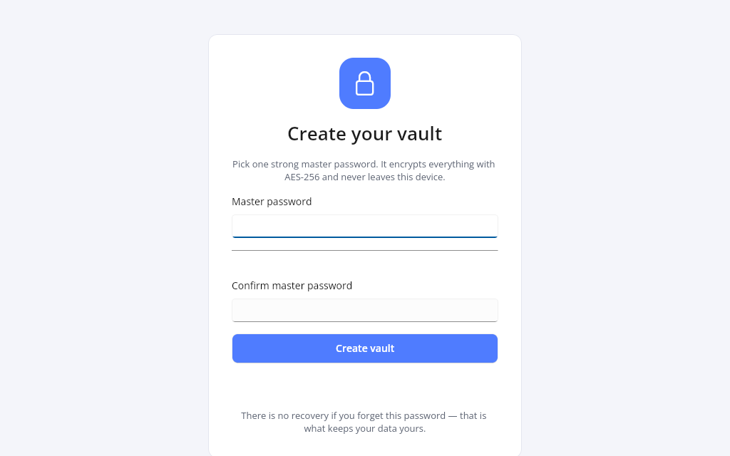 WorthyID welcome and vault creation screen